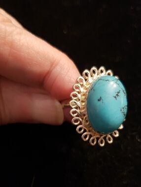 Sterling 925 Turquoise Cabochon Ring, NWOT Sz 7, Amazing Silver Setting, Stamped